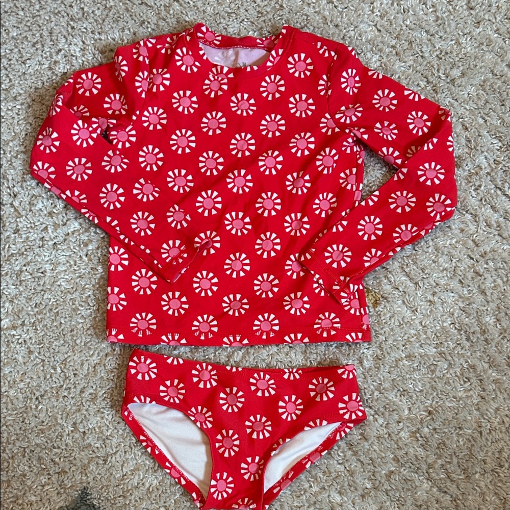 Red Floral Rash Guard Two-Piece Swimsuit